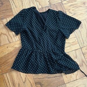 Madewell black polka dot peplum blouse